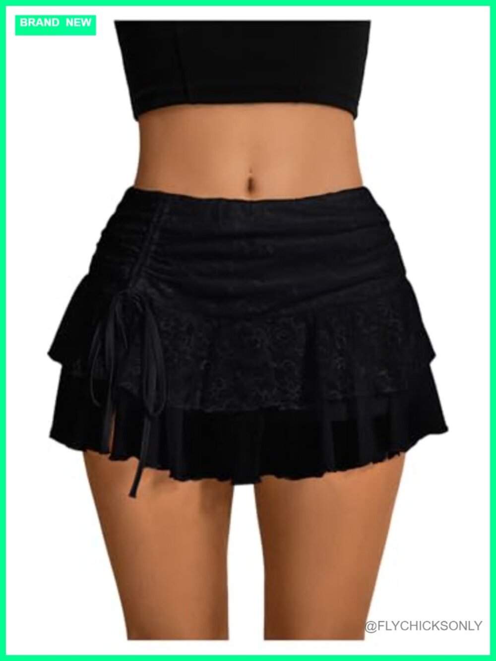 Y2k Lace Ruffle Mini Skirt Low Rise Drawstring